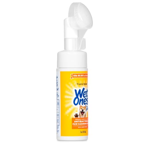 Image of Wet Ones for Pets Antibacterial Dog Paw Cleaner with Built-In Brush, Foaming No-Rinse Formula for Cleaning Dirty Paws After Walks, Gentle Everyday Paw Wash for Dogs, 5 Oz - 6 Pack