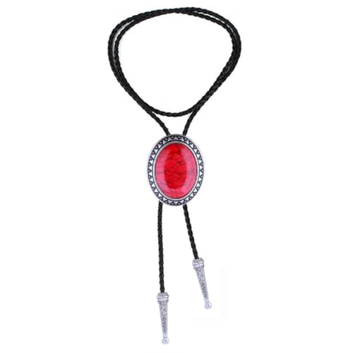 Image of Jeilwiy Bolo Tie for Men Real Stone Westwern Cowboy Ties Silver Bolos Women Leather Necktie Gift for Birthday Christmas