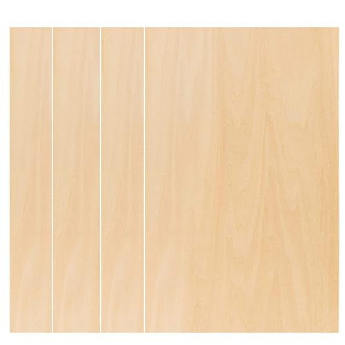 4 Piezas Madera Contrachapada 3mm, Tablero Contrachapado de Tilo A4 30 x 20cm, Sin Terminar Tablero Madera, Para Carpintería de Bricolaje, Procesamiento Láser, Fabricación de Modelos, Regalos