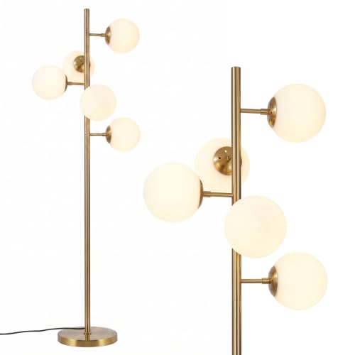 Image of BOKT Brass Floor Lamp 5 Head Milk Glass Vintage Adjustable Reading Lamp