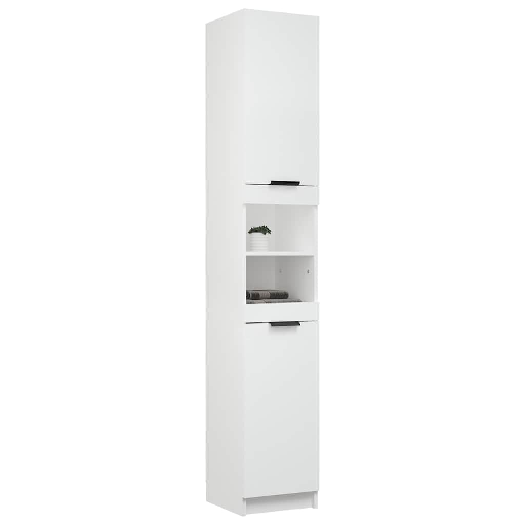 Mobile alto bianco, 32 x 34 x 188 cm, in legno, con 6 scomparti, salvaspazio, per piccoli bagni, design moderno e alta stabilità per WC e bagno degli ospiti