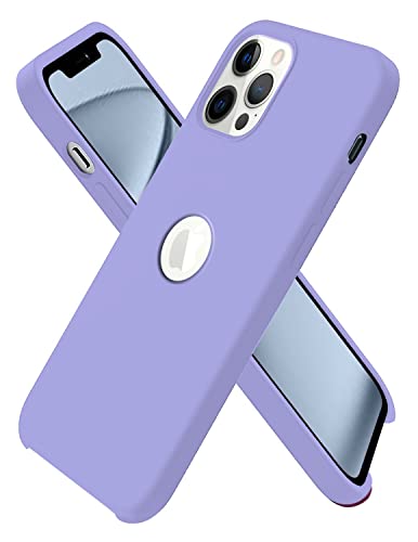 Image of VONZEE Microfiber Logo Cut Compatible for iPhone 12 Pro Max Case Liquid Silicone Cases Non-Slip Full Body 4 Layer Protectives Shockproof Back with High Raised Camera Lips Purple