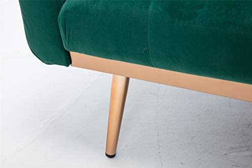 Nosga Velvet Sofa Bed Convertible Sleeper Sofa, Modern Tufted Sofa Bed With 2 Throw Pillow, Adjustable Folding Accent Sofa Rose Gold Metal Feet For Living Room Bedroom (Green) #TOP3