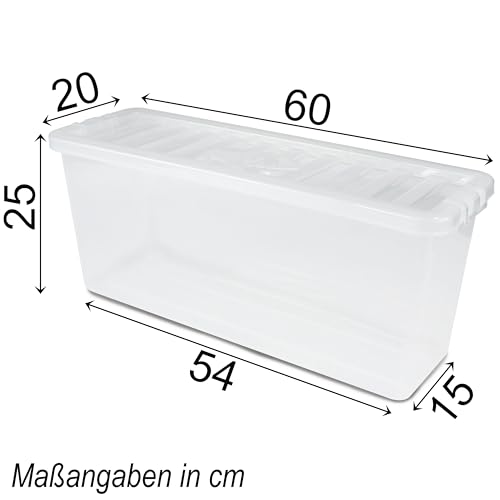 #11 AUFBEWAHRUNGSBOX - für 36 DVDs - Aufbewahrungsbox mit Deckel 1 Stück - 60x20x25cm - transparent klar - stapelbar - Kunststoff Box Stapelkiste Unterbettkommode Büro