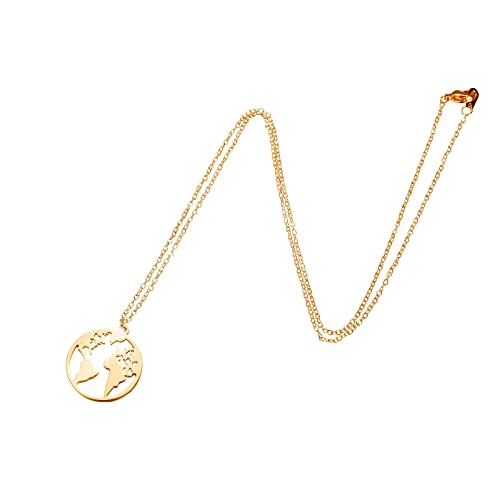 IHEHUA World Map Necklace Mother Earth Necklace Travel Gifts for Women Man Design Sense Jewelry Sun Moon Necklace (Gold, One Size)