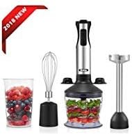 Medelon Immersion Blender,2018 Hand Blender NEW Design Powerful 4 in 1 Set 20 Speeds Control Baby Food Chopper, Includes 500ml Food Chopper, Beaker (600ml),Egg Whisk, Bracket (Black)- 3 Years Warrant