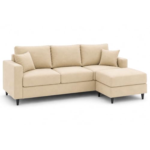 Image of FURNY Luxury Conva 3 Seater Sofa Set with Ottoman for Living Room |Soft Suede Fabric Upholstered | Modern Comfortable Couch for Home Office & Drawing Room | Cream