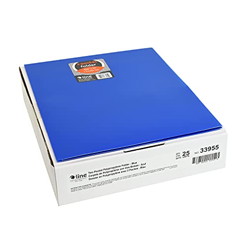C-Line Two-Pocket Heavyweight Poly Portfolio, For Letter Size Papers, Includes Business Card Slot, 1 Case of 25 Portfolios, Blue (33955-25)