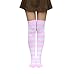 Bestjybt Women Striped Thigh High Socks Over Knee Socks Knee High Costume Stockings Leg Warmers (White+Pink)