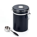 Kaffeedose Luftdicht mit Löffel 1500ml,18/8 Edelstahl Vorratsdose für Lebensmittel,Vorratsbehälter mit Datumsanzeige, Kaffeebehälter für Bohnen Kaffeesatz Tee Müsli Zucker(Black 16oz)