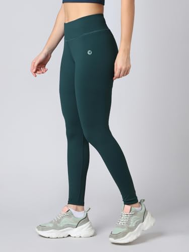 Image of TECHNOSPORT Women's Solid Slim Fit ELASTOPLUS Tights High Waist Polyester Gym Leggings for Yoga Running Workout UPF50+ Anti Odour