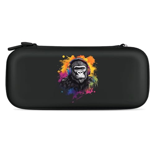 Colorful Gorilla Monkey Compatible with Switch Carrying Case Hard Travel Game Bag Pouch with 15 Games Accessories Black-style