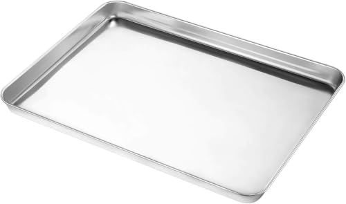 Terlulu Backblech, 2 Stück Edelstahl Kuchenblech Backofenblech, Rechteckige Ofenblech für Backen Braten Servieren zum Backen/Braten/Servieren, 40,5x30,4x2,5cm, Ungiftig & Gesund, Spülmaschinenfest