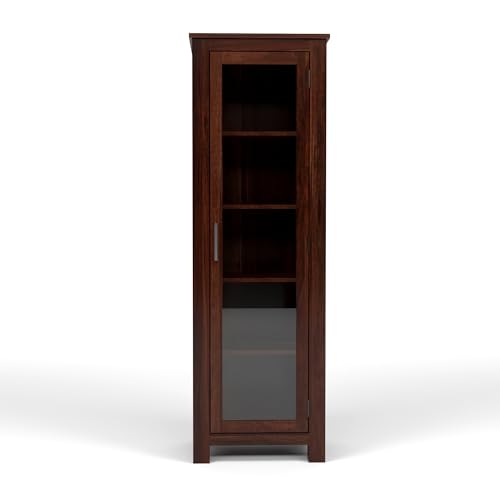 Image of Solid Sheesham Wood Bookshelf with Acrylic Glass Door | Rosewood Kitchen Cabinet with Storage Shelves for Dining Room & Office (A-Walnut Finish)