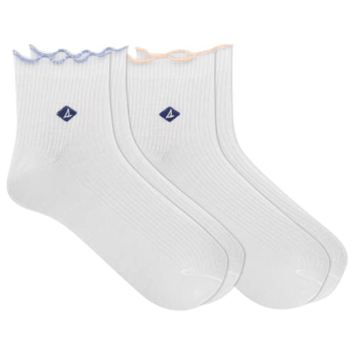 Image of Sperry Women's Scallop Edge Anklet Socks-2 Pair Pack-Ribbed Contrast and Embroidered Logo