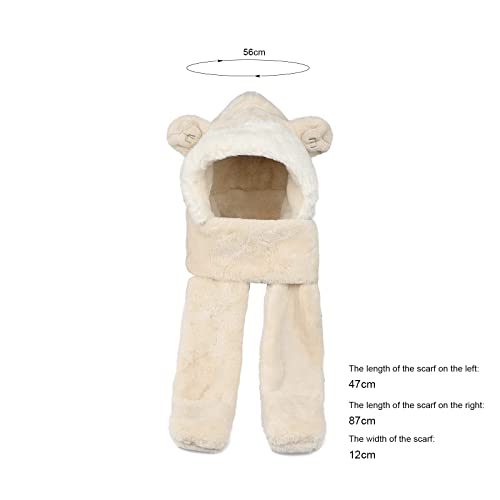 Image of Kids Winter Hat Scarf Mittens 3 in 1 Faux Fur Hat Hooded Scarf Earflap Cap Neck Warmer Fuzzy Hoodie Ski Snow Cap Gloves Set
