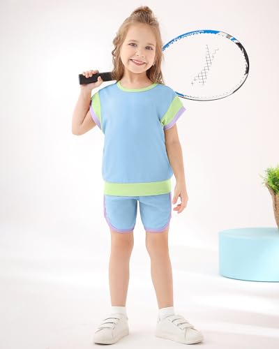 Image of SANMIO Toddler Girl Clothes Summer Toddler Girls Color Block Short Sleeve Shorts Sweatsuit Outfits 2 Piece Clothing Set