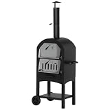 Outsunny 2-In-1 Pizzaofen Outdoor mit Rollen 63x54x161cm Schwarz+Silber