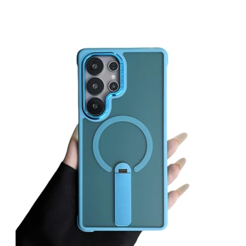 Étui de luxe mat pour Galaxy S24 Ultra bleu avec béquille magnétique indéformable