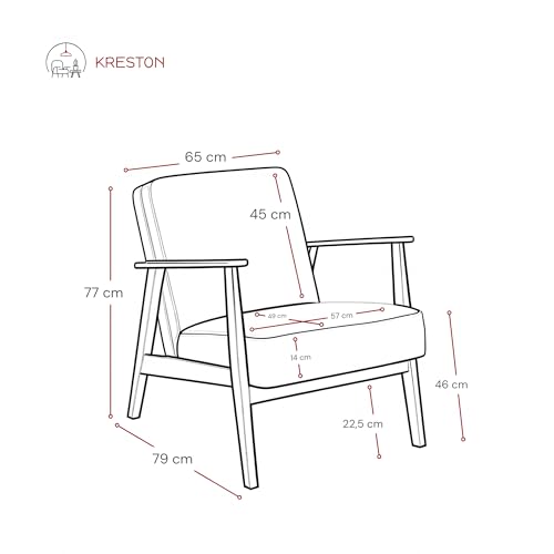 KRESTON Sessel ASENTO, Retro Cocktailsessel aus Massivholz für Wohnzimmer, TV Sessel