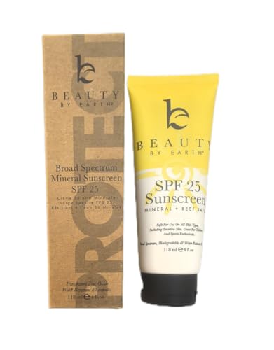 Broad Spectrum Mineral Sunscreen SPF 25 With Natural and Organic Ingredients Water Resistant Sunblock Lotion for Travel Sport or Baby 118ml 4 once