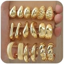 9 Pairs Gold Hoop Earrings for Women Trendy, Thick Twisted Gold Earrings Lightweight, Chunky Hoop Earring Set Jewelry for Gifts