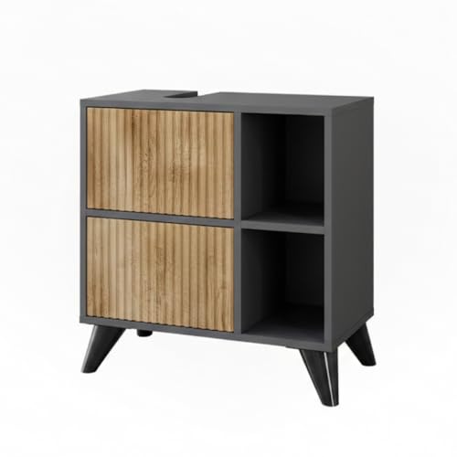 Vicco Meuble sous Vasque Leano, Anthracite/Chêne de Montagne, 60x62cm avec 2 tiroirs, Convient...