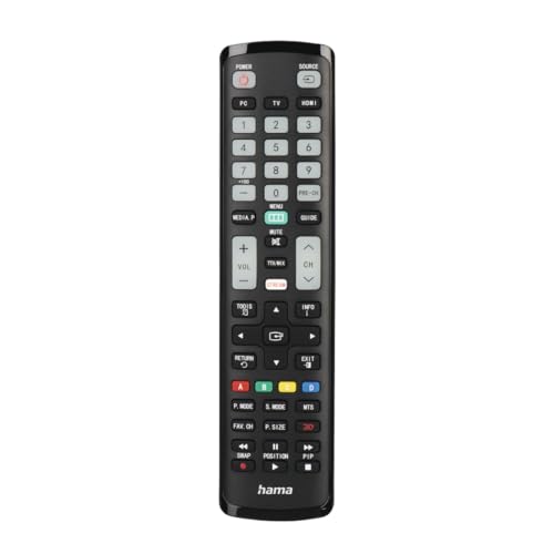 Hama Universalfernbedienung für Samsung TVs (Infrarot, lernfähig, leuchtende Tasten, smarte Taste, Easy Mode Funktion, ergonomische Haupttasten, 10m Reichweite) schwarz