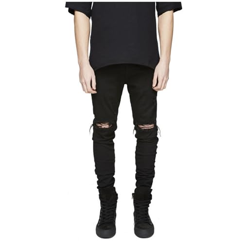 Men's Slim Fit Distressed Destroyed Ripped Skinny Jeans Stretch Fashion Tapered Leg Trousers Denim Pants