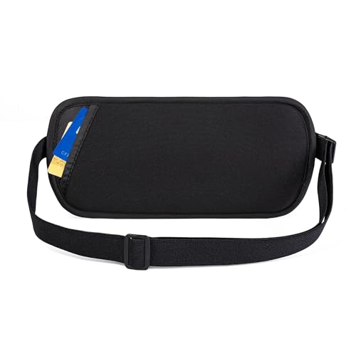 Image of RFID Blocking Money Belt - Passport Holder & Travel Wallet, Slim Hidden Fanny Packs for Women Men - Black