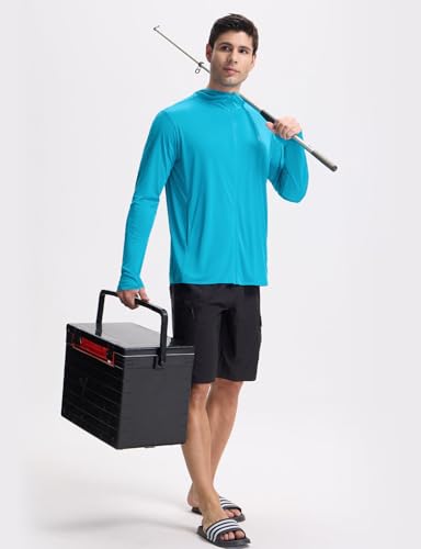 Image of baleaf Men's UPF 50+ Full Zip Light Jacket Hooded Long Sleeve Cooling Shirt with Pocket Hiking Fishing Outdoor Performance