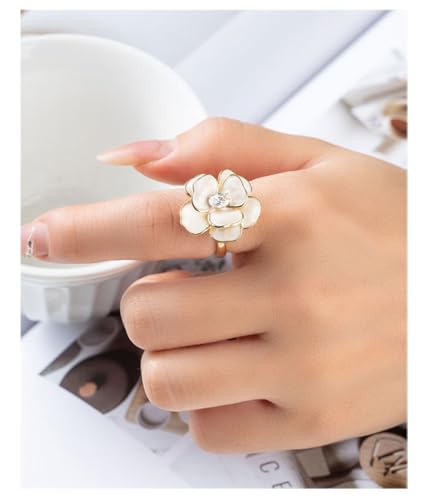 Kokoma Elegant Camellia Flower Ring for Women CZ Diamond Floral Statement Ring Open Wrap Finger Band Wedding Anniversary Promise Rings Dainty Jewelry2