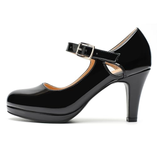 Women's Pumps Close Toe Classic High Heels Cutout Round Toe Retro Hollow Out Low Platform Mary Jane Dress Shoes2