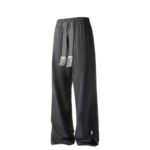 Men's Casual Pants Loose Fit Elastic Waist Summer Comfortable Breathable Drawstring Trousers with Zipper Cuffs - Main Image