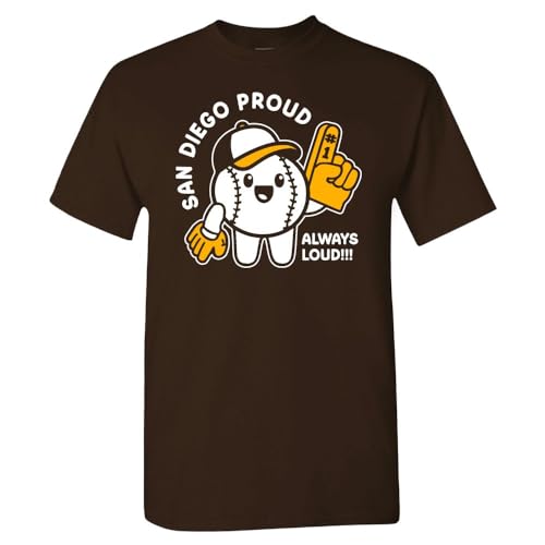 San Diego Proud Always Loud Mens T-Shirt for Baseball Fans (Brown Shirt 2XL)