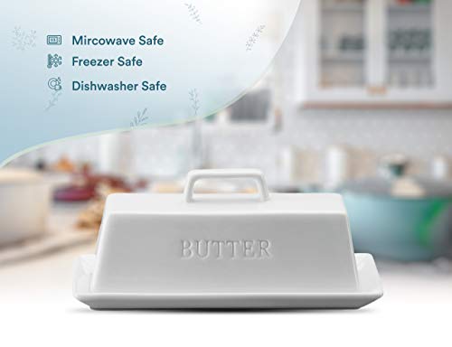 Kook Ceramic Butter Dish With Lid, Kitchen Countertop Butter Keeper, Serving Tray With Cover, Storage Container, Holds 1 Stick, Microwave And Dishwasher Safe, White #TOP3