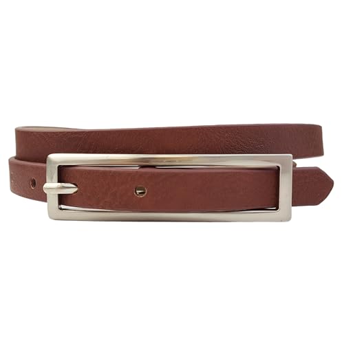 AXESORIA: Classic Skinny Belt w. Elongated Rectangular Buckle Brown L/X