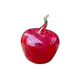 Red Glass Apple Figurine – Hand-Blown Murano-Style Fruit – Art Glass Apple Ornament for Kitchen Shelf or Desk – Collectible Paperweight & Gift