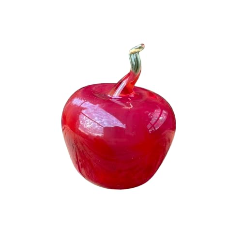 Red Glass Apple Figurine – Hand-Blown Murano-Style Fruit – Art Glass Apple Ornament for Kitchen Shelf or Desk – Collectible Paperweight & Gift