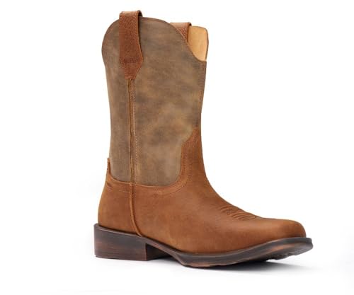 Image of SUREWAY Western Boots - Men's Square Toe Work Boot,Pull On Leather Wellington Boots,Durable Classic Slip Resistant Soft Toe Cowboy Boot