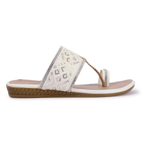 Image of KKF Women Fancy Kolhapuri Flat Chappal Sandals Ladies Slipper for Party & Occasions 3 to 8 Sizes