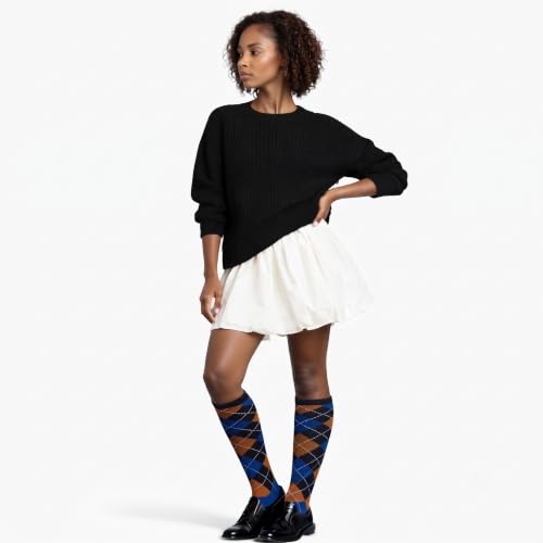 Image of Couver Women's Argyle Knee High Socks - Soft Acrylic Over the Calf Tube Style Socks for Casual Athletic - One Size