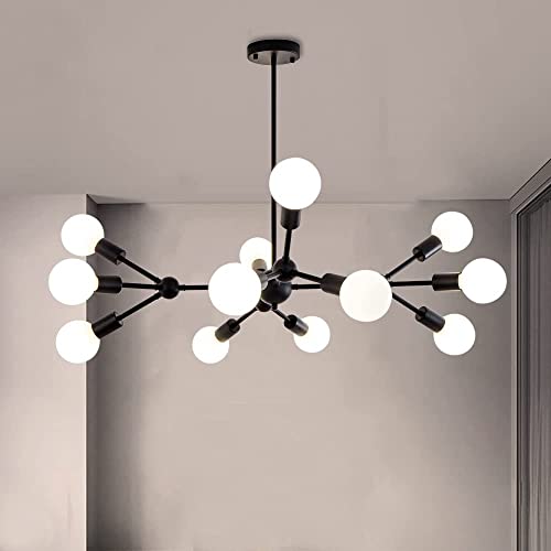 Nauticaz Modern Black Chandelier,12 Lights Metal Ceiling Light Fi...