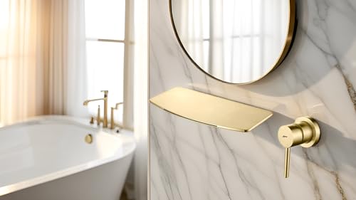 Image of Aquieen Luxury Series Wall Mounted Basin Mixer Hot & Cold with Diverter Body & Exposed Part Kit (Bianca) (Gold)