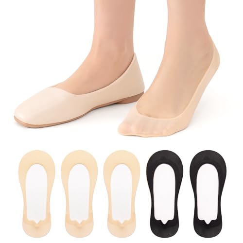 MANZI 5 Pairs No Show Socks Womens Non Slip Invisible Low Cut Thin Footies Socks for Women