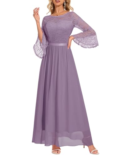 Wedtrend Women's Bridesmaid Dresses, 3/4 Flared Sleeves Bridal Dress Floral