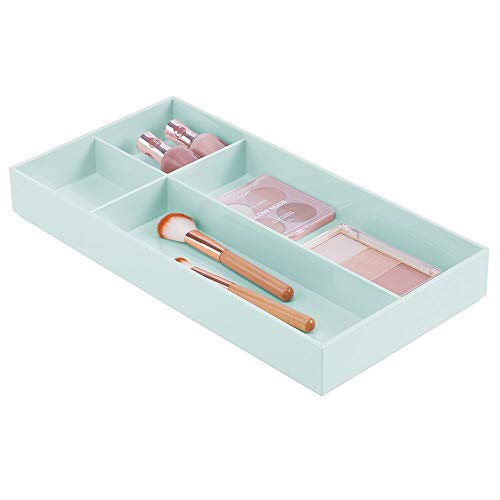 Preisvergleich Produktbild mDesign Kosmetik Organizer praktische Aufbewahrungsbox mit 4 Fächern für Lippenstift, Lidschatten, Pinsel & Co. Schminkaufbewahrung aus Kunststoff für Schubladen und Schminktische mintgrün