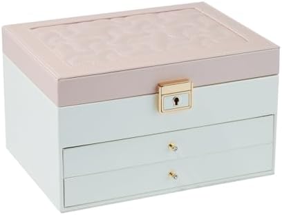3 Layer PU Leather Soft Lining Jewelry Box, Large Organizer for Women Girls (Pink and White)