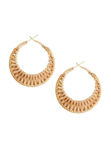 MINACHI Boho Handwoven Rattan Hoop Earrings, Bohemian Summer Beach Statement Jewelry Gift for Women (2)