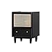 Rattanowa szafka nocna ze światłem indukcyjnym, mały stolik końcowy ze schowkiem, stoliki boczne Stolik nocny, nowoczesny styl w połowie wieku, do salonu, sypialni, balkonu, Czarny (Color : Black)